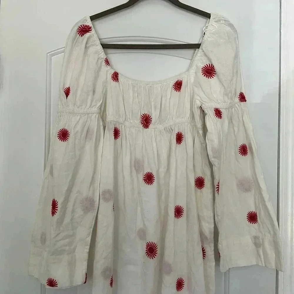 NEW Free People Emory Embroidered Cotton-Linen Blend Midi Dress Ivory NWOT Sz S - Picture 12 of 14